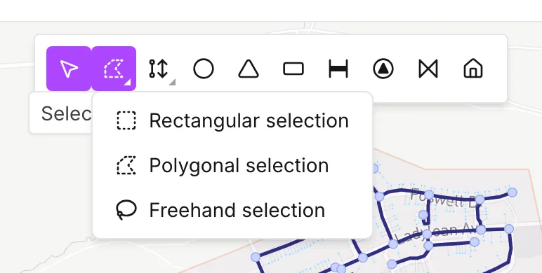 The Select area button with its three modes listed