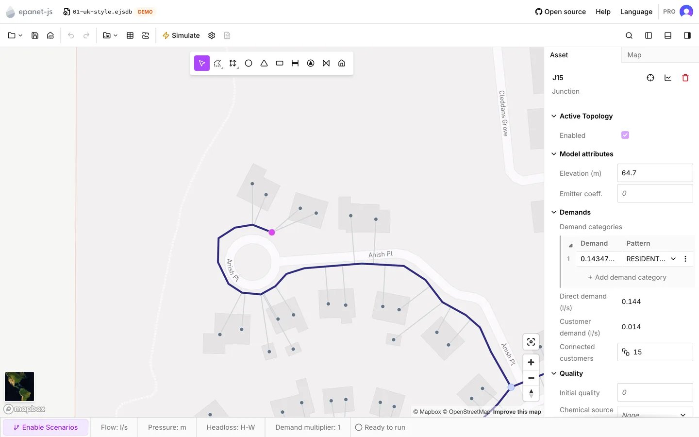 The Asset tab with a junction selected