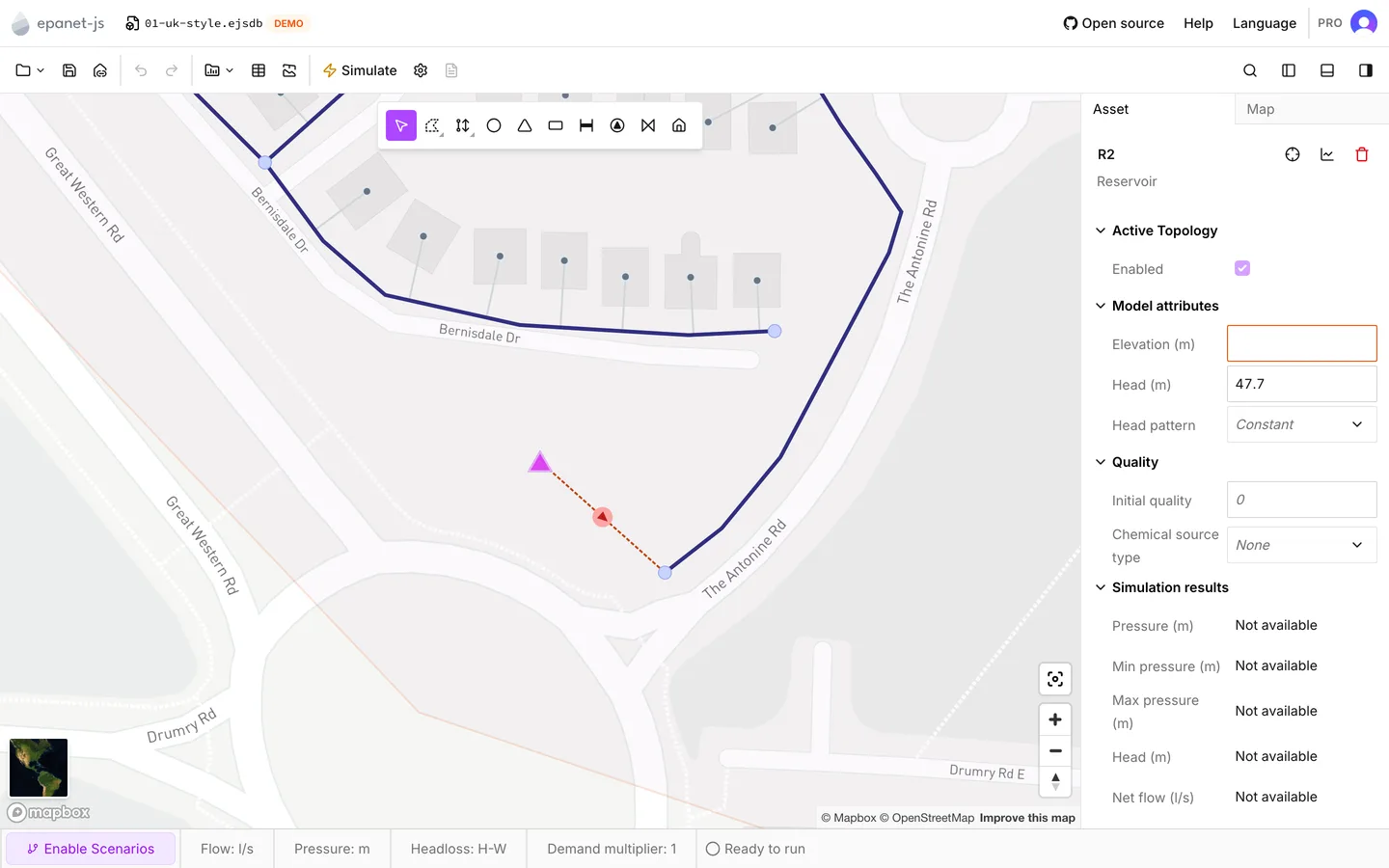 The Asset tab with a reservoir selected