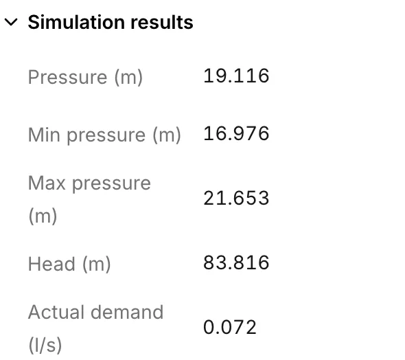 A junction’s Simulation results section after a run