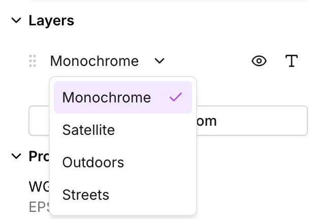 The Basemap row of the Layers section with its four styles showing