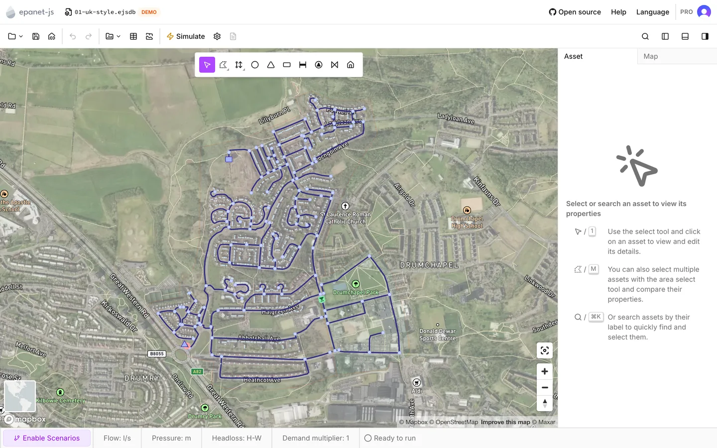 Drumchapel drawn over the satellite base map