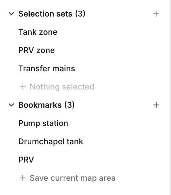 The Collections panel on Drumchapel, with three selection sets and three bookmarks