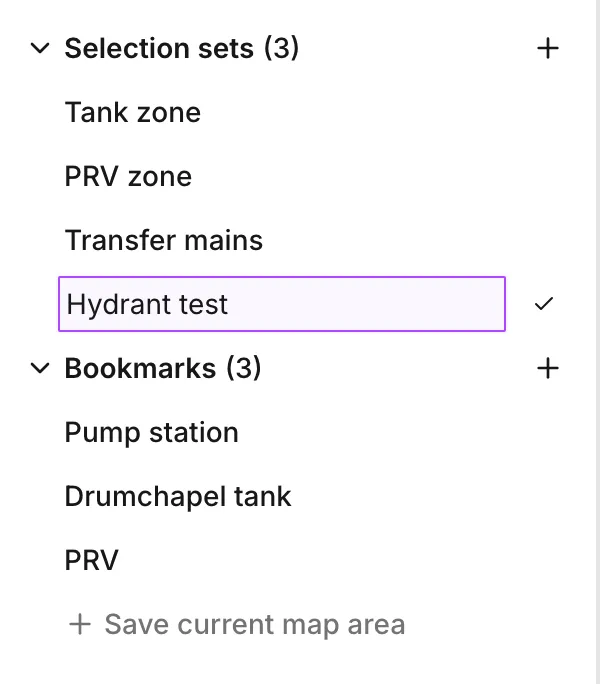 The name box in the Selection sets section, with a name typed for one selected junction