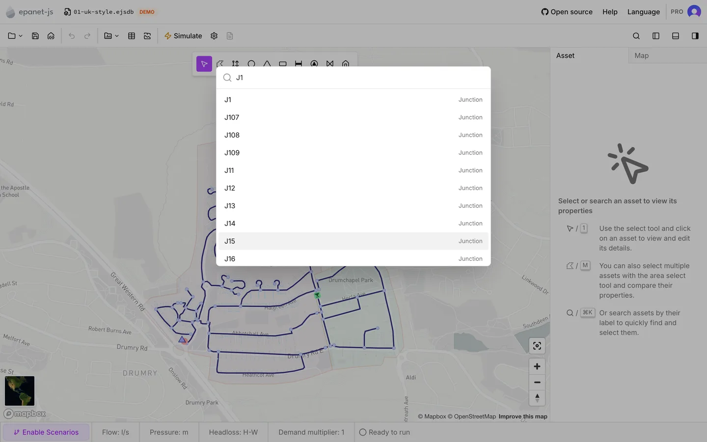 The search box open, with the assets whose labels match your text