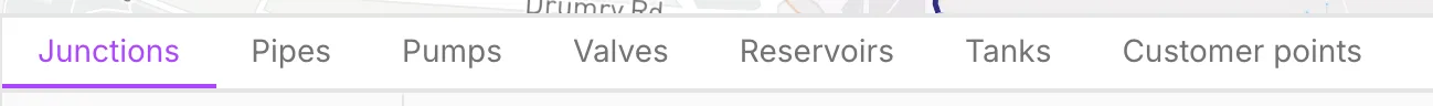 The bottom panel’s tab strip, one tab per asset type