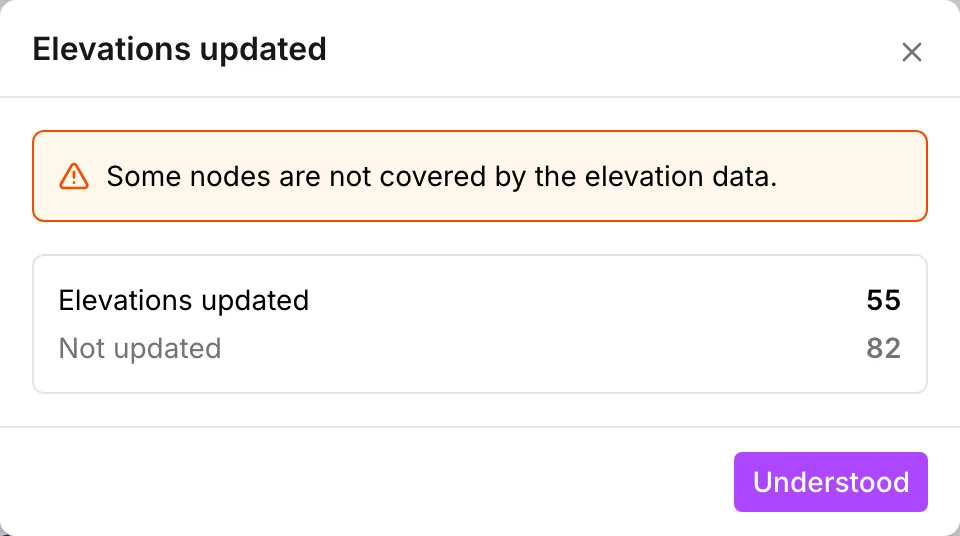 The summary after a recalculation that could not reach every node