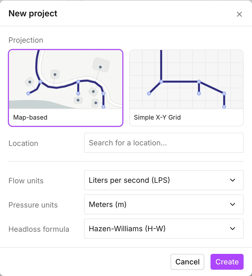 The New project dialog