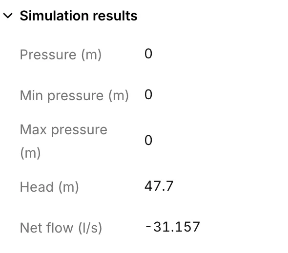 A reservoir’s Simulation results section after a run