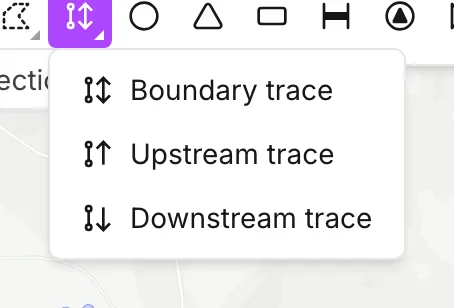 The Selection trace tool’s menu, with Boundary trace