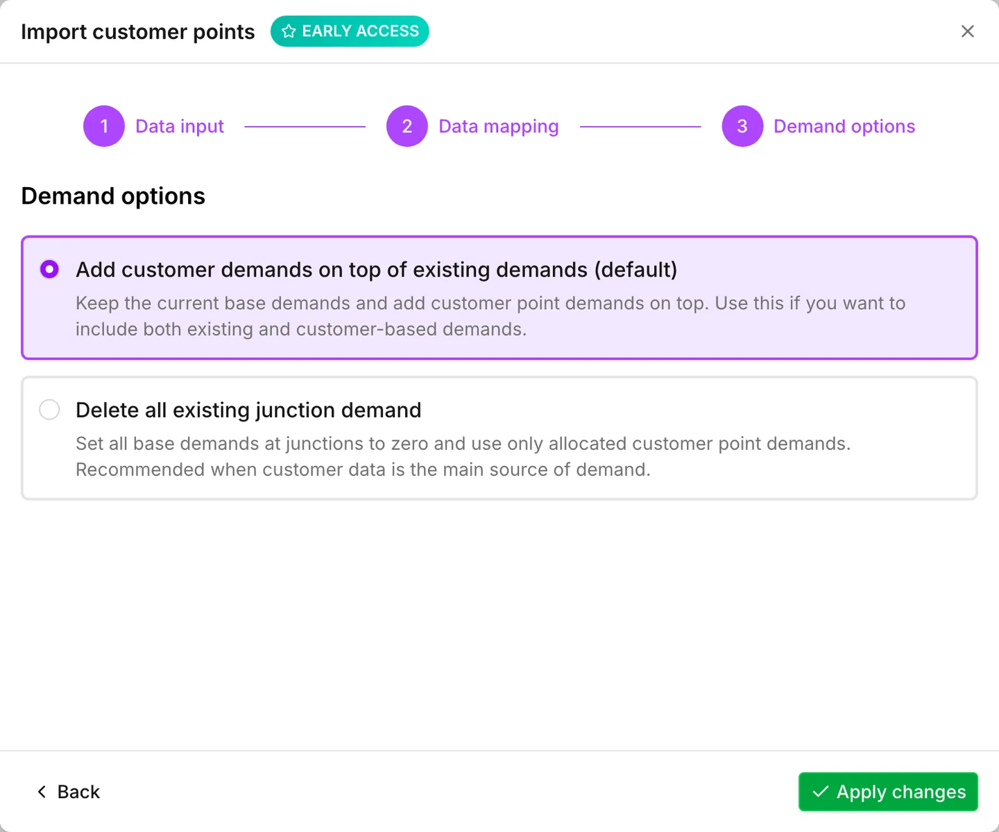 The Demand options step