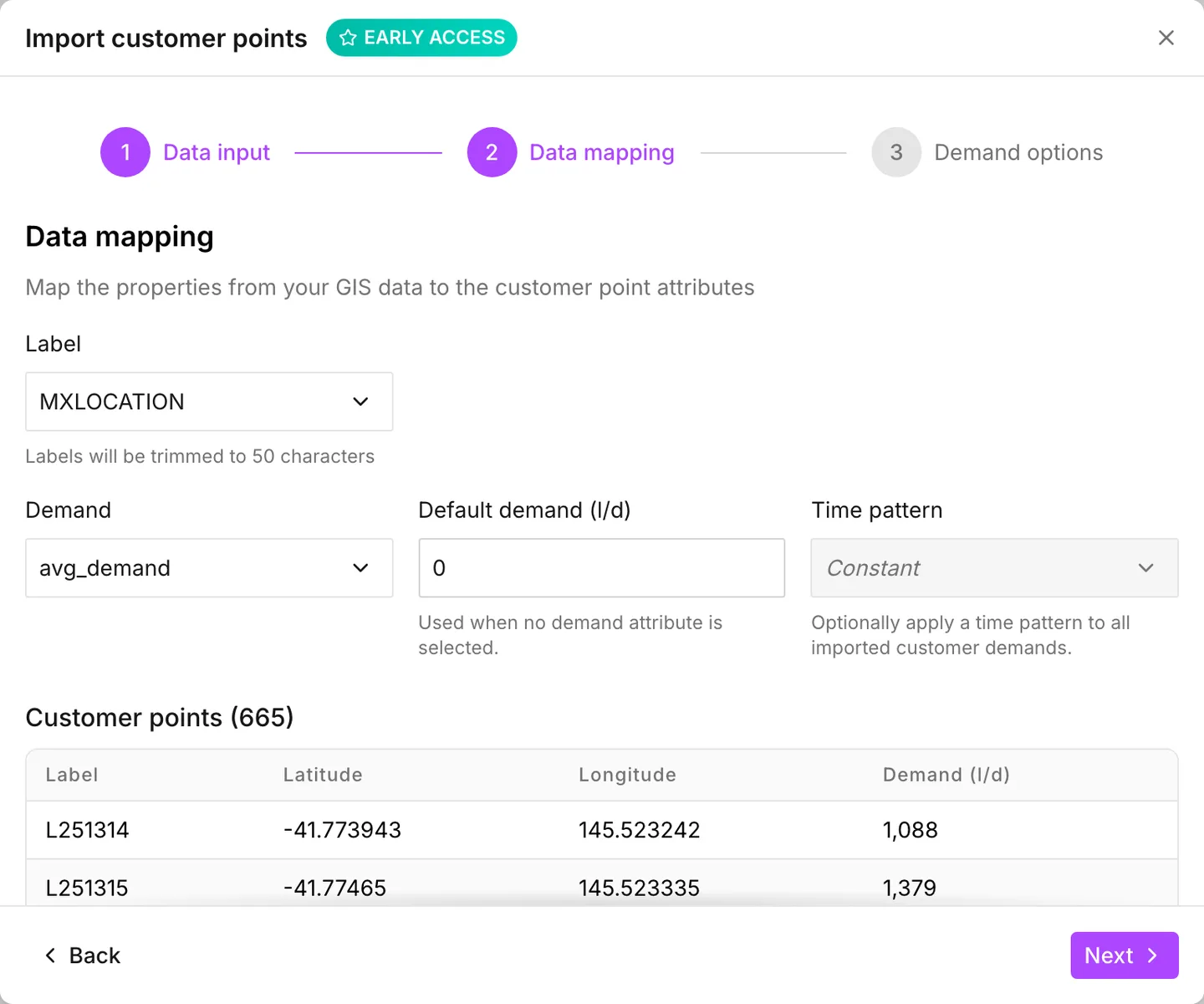 Data mapping, with demand mapped and the preview beside it