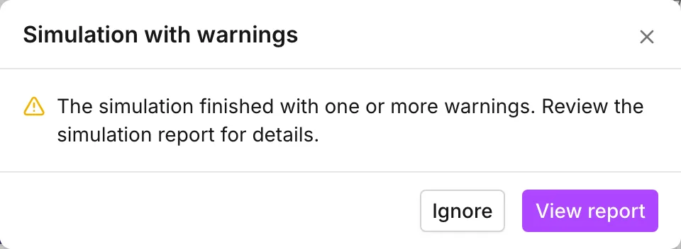 The dialog at the end of a run that produced warnings