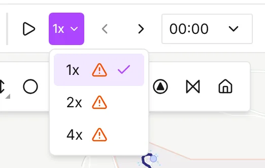 The playback controls with the speed menu open on 1x, 2x and 4x