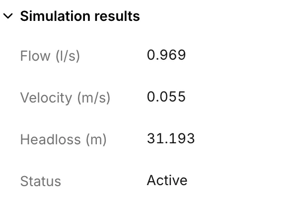 A PRV’s Simulation results section after a run
