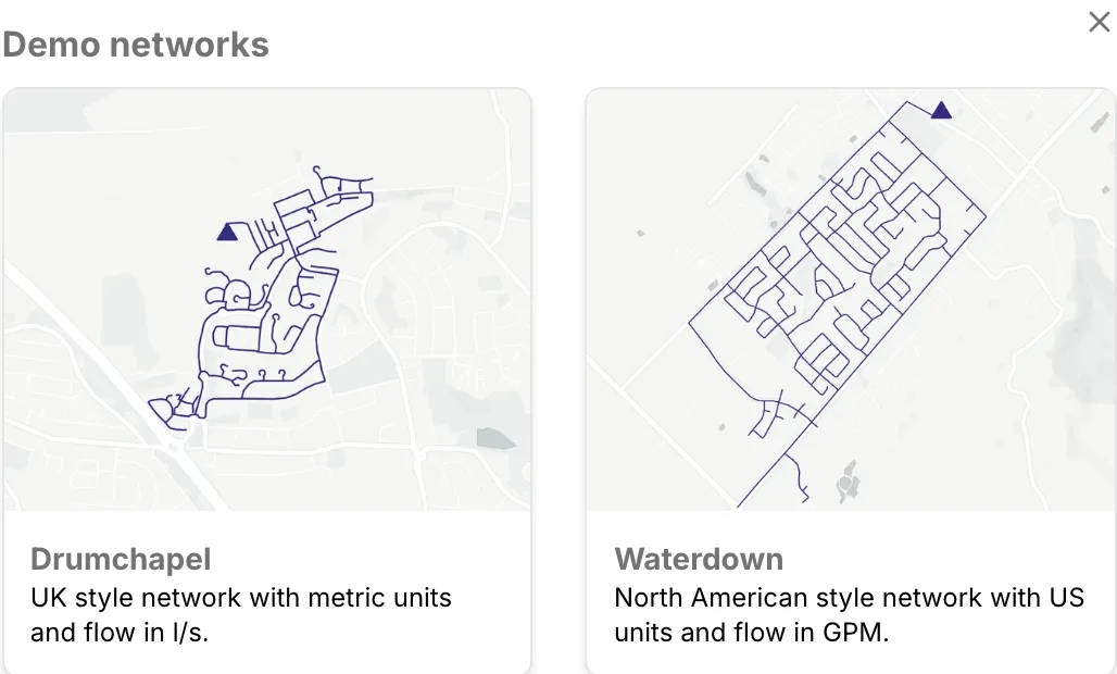 The two demo network cards, Drumchapel and Waterdown, on the welcome dialog