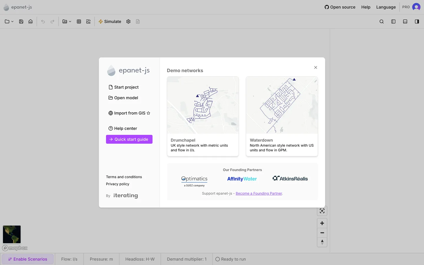 The welcome dialog, with the demo network cards on the right