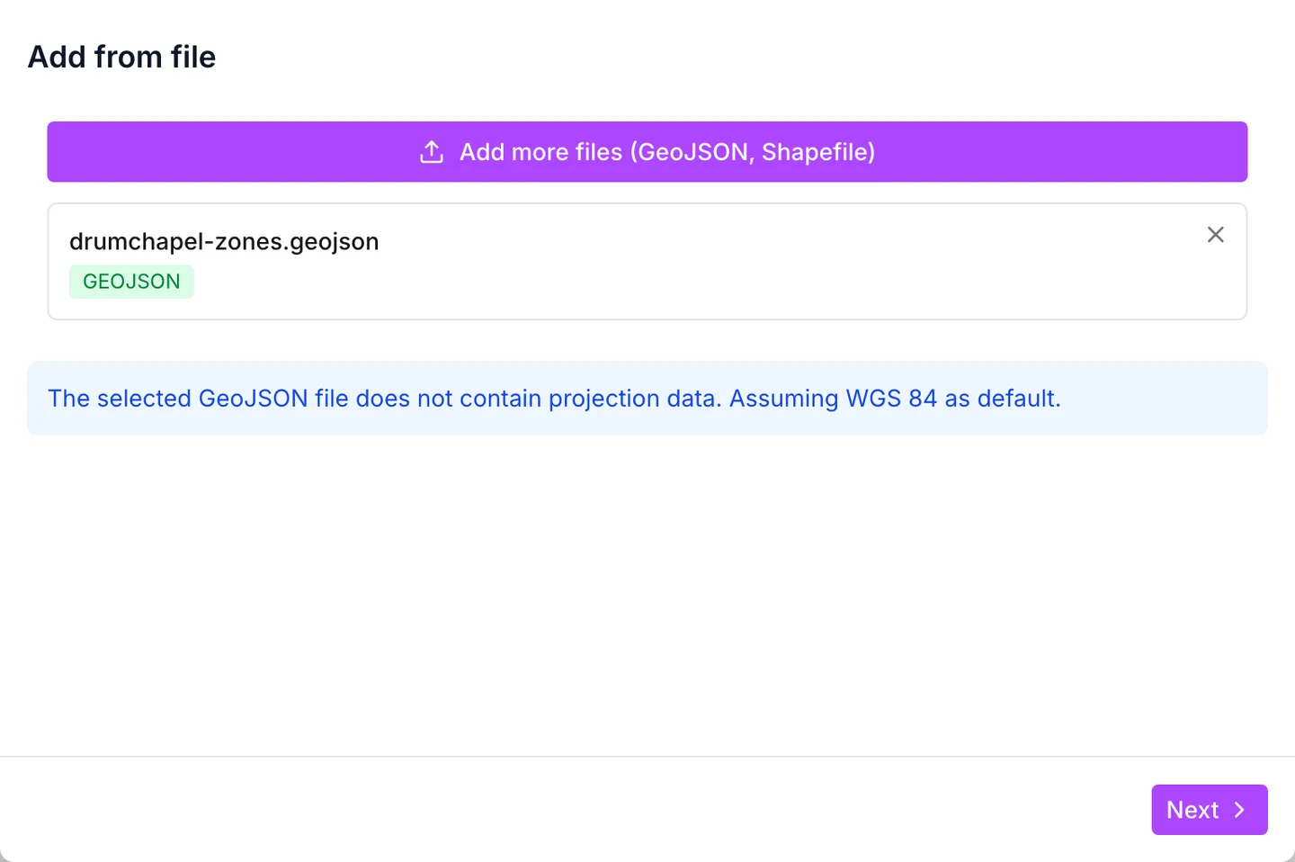 The wizard’s first step with a GeoJSON on it